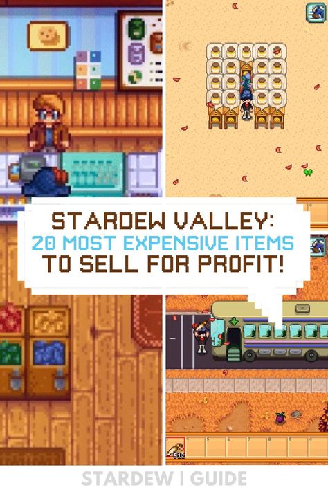 Some items in Stardew Valley have tons of advantages that players use. But did you know there’s also a way to profit from them? Here are 20 of the most expensive items you can sell in the game! Stardew Valley Beehive Ideas, Stardew Valley Crafting Guide, Stardew Valley Profit, Stardew Valley Making Money, Stardew Valley Money Guide, Stardew Valley Prices, Stardew Loved Items, Stardew Valley Selling Prices, Stardew Valley Sewing Machine Recipes