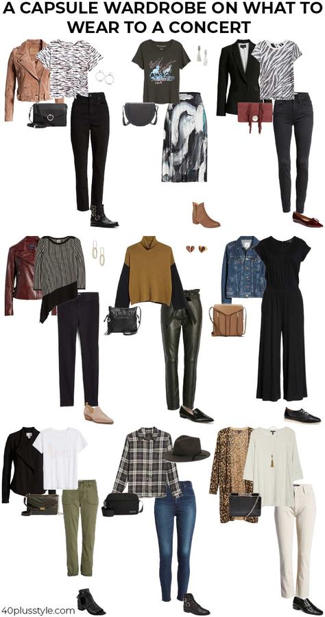 The best concert outfits for women over 40: What to wear to a concert Outfits To Wear To A Concert Winter, Clothes For A Concert Night, Professional Rocker Outfits, Fall Concert Outfit Night Outside, What To Wear To A Concert In The Fall, Rock Concert Outfit Ideas Over 40 Summer, What To Wear To A Journey Concert, What To Wear To Ed Sheeran Concert, Rock Style Outfits For Women