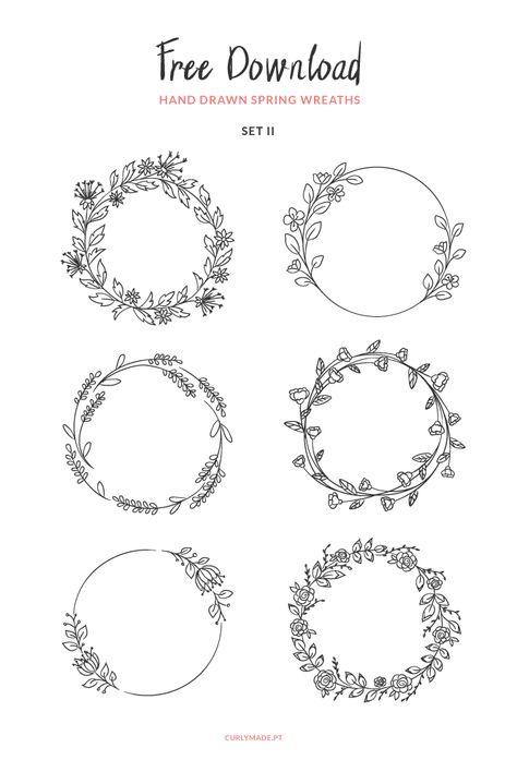 Download: Hand Drawn Spring Wreaths  – Scrap Booking Free Embroidery Patterns Machine, Bird Embroidery Pattern, Rose Embroidery Pattern, Hand Embroidery Patterns Free, Frame Floral, Wreath Drawing, Floral Wreaths, Floral Embroidery Patterns, Pola Sulam