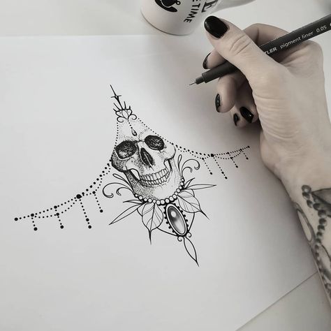 #sketchingday #skull #underboobtattoo #mandalalove #tattooforgirls #tattooart #dotwork #artlover #drawingtattoos #tattoodesign… Back Tattoo Women Spine, Sternum Tattoos, Sternum Tattoo Design, Underboob Tattoo Designs, Muster Tattoos, Inspiration Tattoos, Chest Tattoos For Women, Chest Piece Tattoos, Tattoo Women