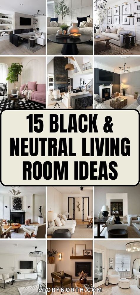 Save this pin for a curated collection of #livingroomdecor inspiration featuring chic black and neutral tones. Elevate your home decor with these stylish ideas that blend sophistication with modern flair. Tap to discover how to create a stylish and inviting living room atmosphere. #homedecor #interiordesign #stylishspace Black And White Mantel Decor, Greige With Black Accents, Neutral Home Ideas, Black And Cream Color Scheme, Black And Cream Living Room Decor, Decorating With Black Accents, Neutral With Black Accents Living Rooms, Tan Black And White Living Room, Modern Decorating Ideas For The Home