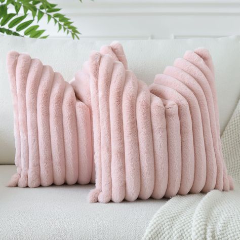 PRICES MAY VARY. Plush 🏡SIZE/MATERIAL - 16x16 inches/40x40cm. 2 pillowcases without pillow core. Soft and comfortable velvet and faux rabbit fur. 🏡HIGH QUALITY - The side of the striped plush is soft and comfortable, and the side of the velvet is durable and resilient. 🏡HIDDEN ZIPPER - The zipper is strong and durable, if there is any problem with the zipper or pillowcase, you can contact us at any time to solve it! 🏡VARIOUS COLORS - We have several colors, you can choose your favorite color Striped Couch, Neutral Pillow Covers, Pink Pillow Covers, Pink Throw Pillow, Modern Pillow Covers, Couch Pillow Covers, Pink Throw, Pink Throw Pillows, Sofa Pillow Covers