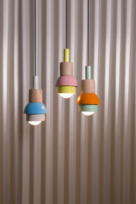 What sets our iconic style product apart is not only its vibrant colors and playful design, but also our commitment to sustainability. We proudly refrain from using plastic packaging, and ensure that 97% of our product is handmade with care. The remaining 3% is reserved for the electrical cables that make these lights shine. Transform your living space with our stunning pendant light chandelier. Handcrafted with precision and care, this elegant piece will illuminate any room with a warm and invi Colorfull Lamp, Colorful Lamp, Colorful Pendant Light, Colorful Chandelier, Wood Light Fixture, Colorful Lamps, Plug In Pendant Light, Chic Lighting, Lamp Ideas