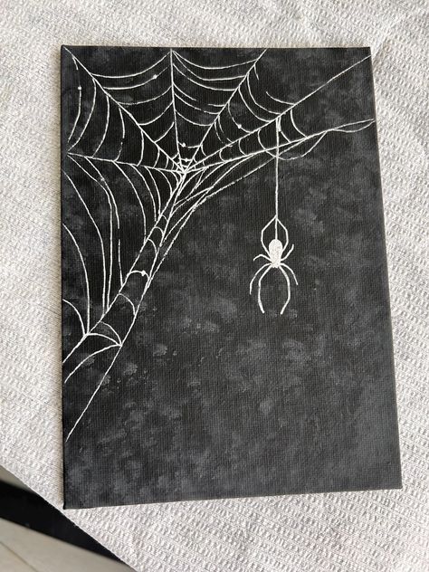 This Halloween painting is great for any room. Made with matte acrylic paint on a 5x7 inch canvas board. Packed with care and sent with a free sticker as a thank you for helping my small shop grow!  :) Happy Halloween! 40x40 Canvas Painting, Painting Inspo Halloween, Art Inspiration Halloween, Halloween Drawings On Black Paper, Halloween Art Acrylic, Painted Spider Webs, Spider Chalkboard Art, Small Spooky Paintings, Spooky Paintings Easy Step By Step