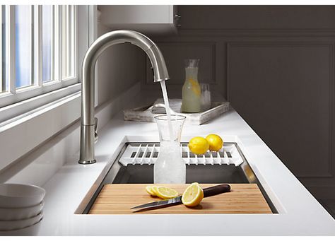 CES 2018: Kohler's New Sensate Kitchen Sink Faucet and DTV+ Shower System Will Support HomeKit - Mac Rumors Kohler Kitchen Sink, Kohler Kitchen, Touchless Kitchen Faucet, Touchless Faucet, Home Improvement Loans, Steel Kitchen Sink, Single Bowl Kitchen Sink, Sink Design, Kitchen Upgrades