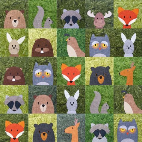 Woodland Critters quilt with added free moose block pattern - fox, raccoon Moose Applique Pattern, Moose Applique, Embroidery Animals, Ideas Embroidery, Woodland Critters, Bear Quilts, Applique Quilt Patterns, Childrens Quilts, Baby Quilt Patterns