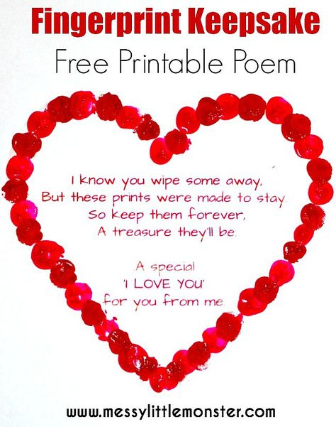 Heart Poem, Valentines Poems, Free Printable Valentines, Cadeau St Valentin, Fingerprint Heart, Craft For Toddlers, Heart Craft, February Crafts, Valentinstag Party