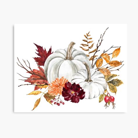 Pumpkin Arrangements, Fall White, Autumn Illustration, Watercolor Pumpkins, Fall Watercolor, Boho Fall, Flower Clipart, White Pumpkins, Digital Watercolor