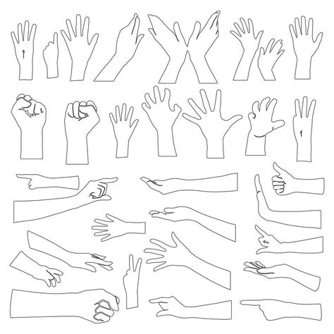 Hands poses. Female hand holding and pointing gestures, fingers crossed, fist, peace and thumb up. Cartoon human palms and wrist vector set. Communication or talking with emoji for messengers Hands Poses, Up Cartoon, Hand Holding Phone, Hand On Head, Poses Female, Thumb Up, Cartoon Human, Anime Hands, Hand Drawing Reference