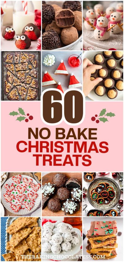 60 Easy No Bake Christmas Treats No Bake Christmas Treats, No Bake Christmas, Holiday Treats Recipes, Easy Christmas Candy Recipes, Christmas Candy Easy, Christmas Cookie Recipes Holiday, Peppermint Recipes, Christmas Baking Cookies, Christmas Sweet Treats