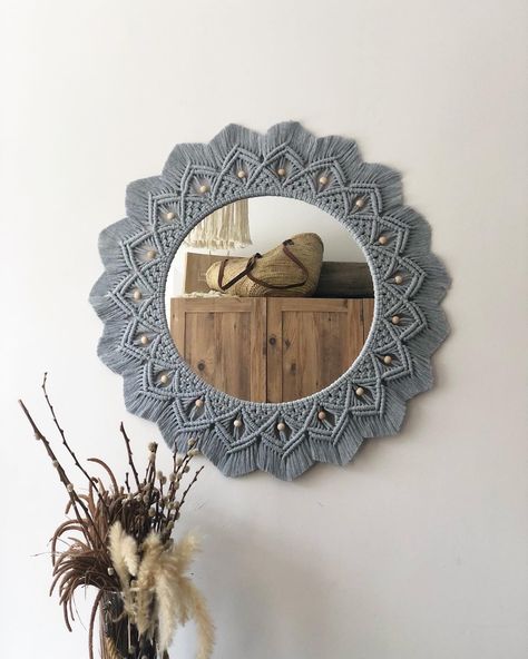 Macrame Mirror Wall Hanging, Mirror Nursery, Mirror Macrame, Wall Hanging Mirror, Boho Mirror, Mirror Words, Macrame Mirror, Macrame Boho, Large Macrame