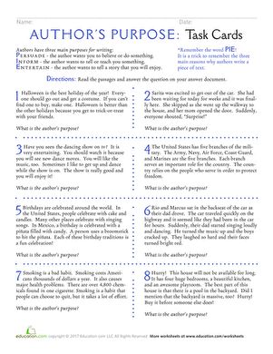 Author’s Purpose Task Cards | Worksheet | Education.com Authors Purpose Activities, Fourth Grade Reading, Author's Purpose Worksheet, Education Quotes Inspirational, Making Inferences, Listening Comprehension, Practice Reading, Authors Purpose, Comprehension Strategies