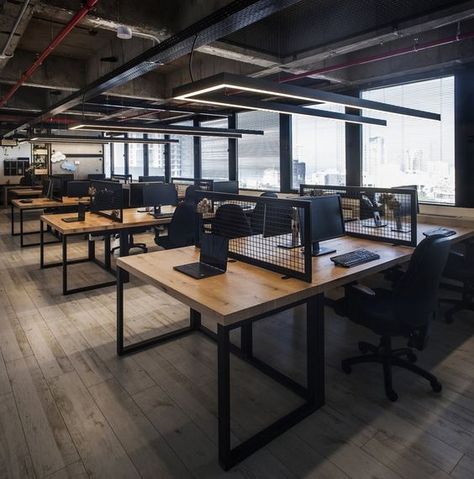 Modern Office Space Design, Industrial Office Space, Open Office Design, Design Interior Modern, Warehouse Office, Industrial Office Design, Open Space Office, Cool Office Space, Office Tour