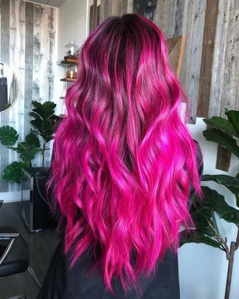 Brown To Magenta Ombre Hair, Magenta Hair Color, Magenta Hair Colors, Red Hair With Blonde Highlights, Pink And Black Hair, Magenta Hair, Beautiful Hair Color, Bright Hair, Hair Color Pink