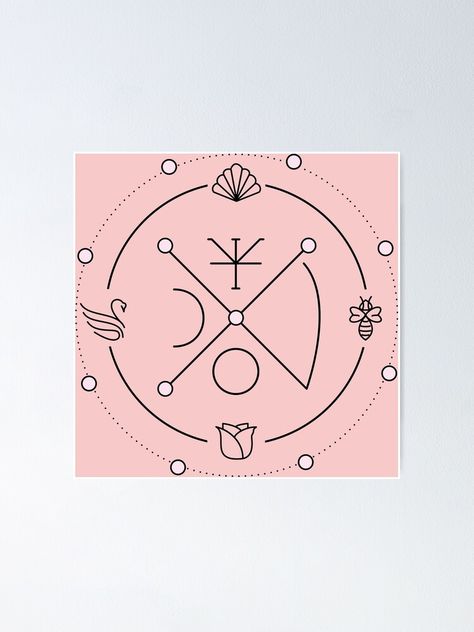 "Venus Aphrodite Symbol Sigil Black/Rose Quartz" Poster by thatyesicat | Redbubble Venus Goddess Tattoo Aphrodite, Goddess Venus Symbol, Aphrodite Symbolism, Aphrodite Symbol Tattoo, Aphrodite Sigil, Aphrodite Tattoo Symbol, Aphrodite Tattoo Design, Aphrodite Symbol, Angel Sigils