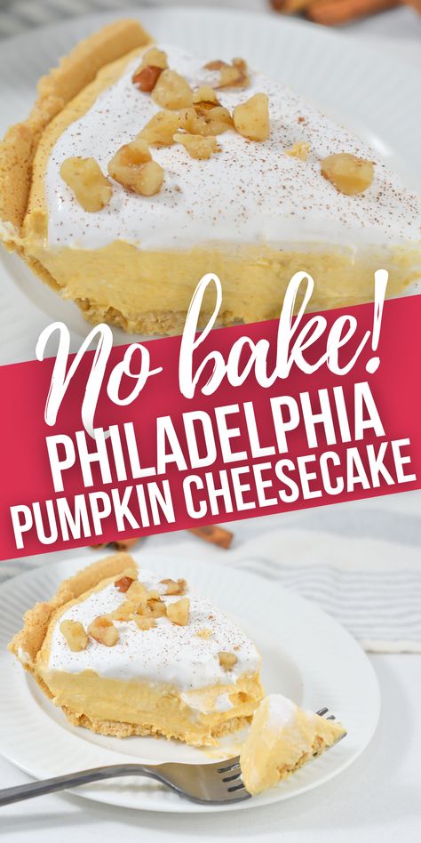 Philadelphia No Bake Pumpkin Cheesecake, Pumpkin Cheesecake Nobake, No Bake Pumpkin Cheesecake Recipe Easy, Philadelphia Pumpkin Cheesecake, Pumpkin Pie Cheesecake Recipe No Bake, Pumpkin Silk Pie, Pumpkin Pie Desserts Easy, Pumpkin Cheesecake Pie Recipes, Pumpkin Cream Cheese Pie No Bake