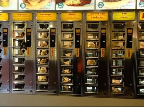 Vending Machine Restaurant In The Netherlands | 24 Vending Machines You Won't Believe Exist Vending Machine Design, Vending Machine Business, Car Wash Business, Innovation Lab, Food Stations, Valentines Day Food, Rental Car, Restaurant Concept, Container Shop