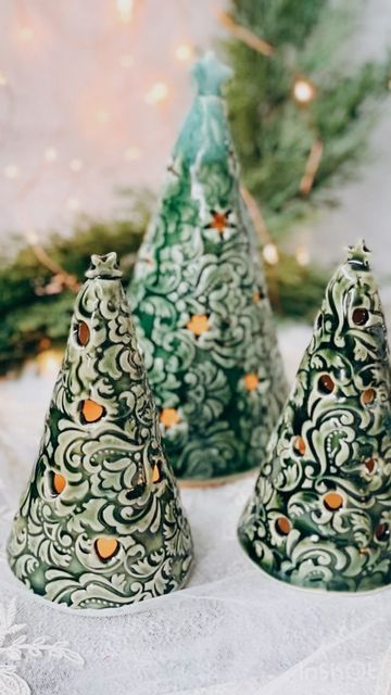 Hand Built Pottery Ornaments, Clay Christmas Tree Luminaries, Ceramic Christmas Luminaries, Pottery Christmas Ornaments Handmade Ceramic, Ceramic Christmas Tree Decorations, Ceramic Christmas Gifts, Ceramics Christmas Ideas, Pottery Christmas Decorations, Ceramic Christmas Ideas