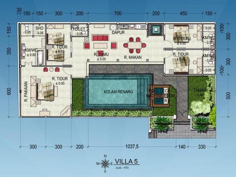 Bali House Floor Plans, Bali Villa Plans House Design, Bali House Plans Layout, Villa Layout Plan Design, Small Villa With Pool Floor Plan, Modern Villa Design Plan Layout, Bali Style Home House Plans, Bali Villa Floorplan, Villa Bali Design