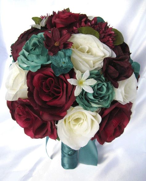 Excited to share the latest addition to my #etsy shop: Wedding Bouquet, 17-piece Bridal Bouquet set, BURGUNDY, EGGPLANT, TEAL, Wedding flower, Bridesmaid Bouquet package, corsage "RosesandDreams" https://etsy.me/3QDArTr #red #wedding #green #classic #weddings #bouquets Flower Bouquet Burgundy, Bouquet Burgundy, Silk Flower Bouquet, Round Bouquet, Cabbage Roses, Cream Roses, Silk Flower, Bridal Bouquets, Teal Green