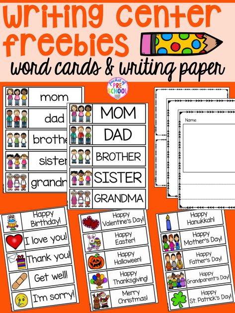 Newsletter Preschool, Writing Center Preschool, Pre-k Writing, Writing Center Kindergarten, School Diy Ideas, Family Word, Huge Family, Fancy Writing, Writing Station