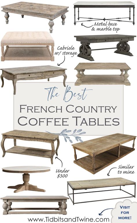 French Country Living Room Coffee Tables Wood, French Inspired Coffee Table, French Country Coffee Table Diy, Coffee Table French Country, Modern French Country Coffee Table, Farmhouse Modern Coffee Table, Coastal Living Room Tables, Modern French Coffee Table, French Country Furniture Living Room