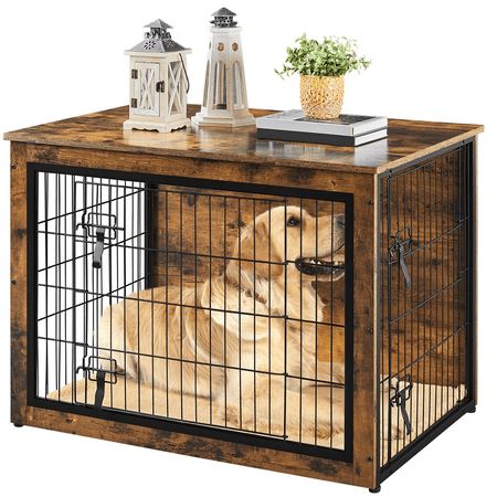 Rustic Style Furniture, Dog Crate End Table, Heavy Duty Dog Crate, Wooden Dog Crate, Dog Kennel Furniture, Crate Cover, Dog Crate Furniture, Wooden Dog, Crate Furniture