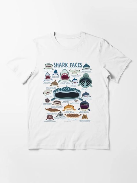 "Shark Faces" Essential T-Shirt for Sale by vimytaro | Redbubble Face Illustrations, Shark Species, English Names, Face Illustration, The English, Sharks, Christmas List, Illustrations, For Sale