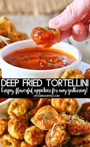 Chilled tortellini coated in breadcrumbs & fried to golden perfection make an incredibly tasty snack. Make this Deep Fried Tortellini as a crispy & crunchy appetizer that is perfect for any game day, race day, tailgating or party. via @KleinworthCo #deepfried #tortellini #appetizer #snack #breaded #italian #gameday #party #celebrate #pasta Deep Fried Tortellini, Deep Fried Snacks Appetizers, Deep Fried Food Ideas, Deep Fried Pasta, Fried Food Ideas, Tortellini Appetizer, Fried Tortellini, Fried Appetizers, Deep Fryer Recipes