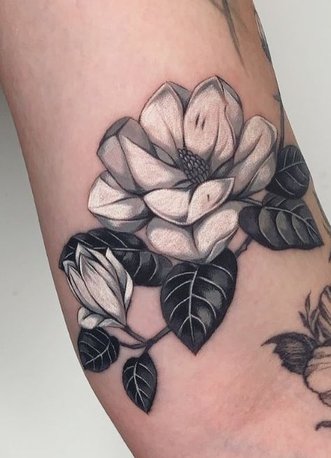 Magnolia Flower Tattoos For Women, Bird And Magnolia Tattoo, Magnolia Flower Tattoo Shoulder, Peony And Magnolia Tattoo, Mississippi Magnolia Tattoo, Magnolia Tattoo Design Drawing, Magnolia Tattoo Linework, Magnolia Cover Up Tattoo, Magnolia Tattoo Thigh