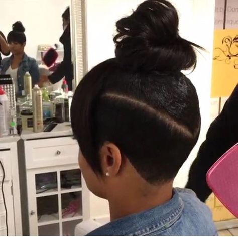 Bob Shaved Side Black Women, Top Knot Bun With Shaved Sides, Half Bob With Shaved Sides Black Women, Ponytails With Shaved Sides, Shaved Sides Ponytail Weave, Shaved Side Hairstyles Short, Long Hair Shaved Sides, Shaved Side, Braids With Shaved Sides