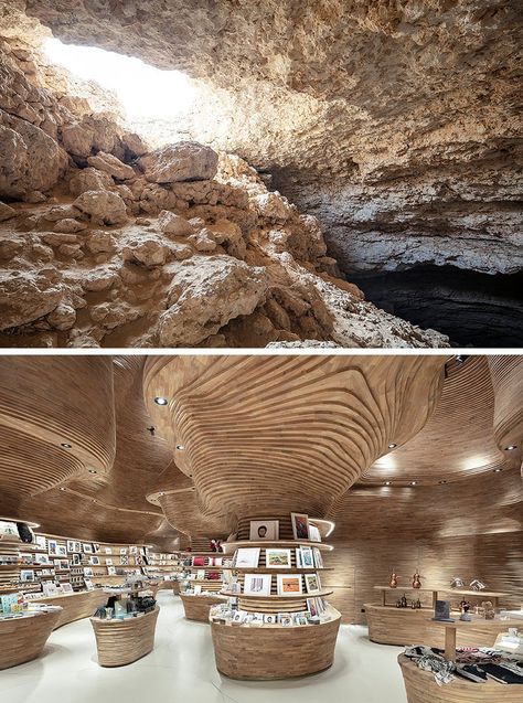 Cave Like Interior, Cave Interior Design, Gift Shop Design, Cave Interior, Black House Interior, National Museum Of Qatar, Cave Design, Museum Interior, Museum Design