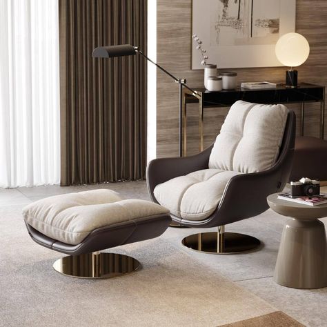 Velvet armchair with curved back and metallic base. Stylish, modern and very comfortable. It will totally transform your living room design. For additional advice and questions, please, write to Direct or call +393455132568, +380675382965 #armchair #velvetarmchair #luxuryarchitect #luxuryinteriors #luxurydesign #interiordesign #interiorcomplectation Luxury Chair Design, Luxury Arm Chair, Armchair With Ottoman, Arm Chair Styles, Luxury Modern Homes, Office Chair Design, Luxury Chairs, At Home Furniture Store, Modern Home Furniture