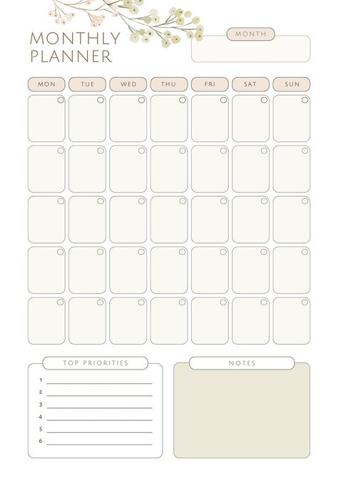 Canva Planner, Undated Monthly Planner, Study Planner Printable, Planner Writing, Monthly Planner Template, Beige And Pink, Buch Design, Year Planner, Print Planner