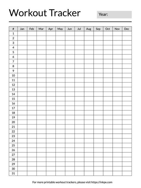 Printable Simple Table Style Yearly Workout Tracker Workout Progress Tracker, Yearly Workout Tracker, Year Tracker, Workout Tracker Printable, Workout Log Printable, Workout Calendar Printable, Workout Sheets, Weekly Fitness Planner, Fitness Planner Free