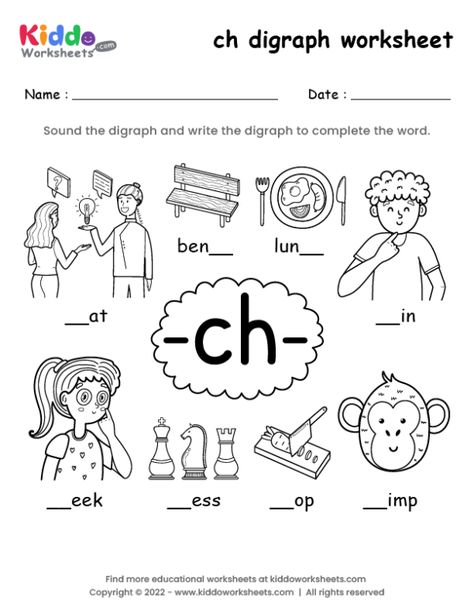 Ch Digraph, Phonics Lesson Plans, Math Division Worksheets, Ch Words, Digraphs Worksheets, Digraphs Activities, Consonant Digraphs, Blends Worksheets, 1 Worksheet