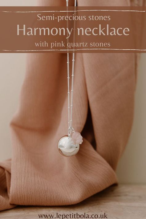 A poetic harmony ball embellished by its satellite chain which will bring to this jewel a touch of elegance and softness. Rose Gold Ball Chain Jewelry As A Gift, Mum And Children Necklace, Harmony Ball Necklace Pregnancy, Luxury Pink Baroque Pearl Necklace, Harmony Ball, Hand-strung Pink Rose Quartz Necklace, Ball Necklace, Pink Quartz, Quartz Stone