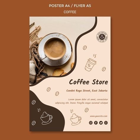 Poster For Coffee Shop, Coffee Shop Advertisement Poster, Dessert Design Poster, Coffee Shop Template, Cafe Advertising, Coffee Shop Flyer, Cafe Magazine, Cafe Flyer, Brand Mockup