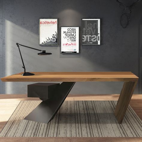 Office Desk Modern, Solid Wood Office Desk, Wood Office Desk, Desk Modern, Wood Office, Industrial Desk, Wooden Desk, Modern Desk, Home Office Design