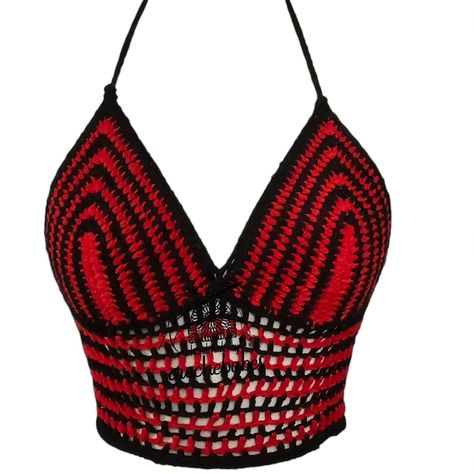 Black and Red Corsets back adjustable straps crochet top SUMMEROUTFITS AESTHETIC #slowfashion #fashion #crochettops #summer #tflersrends #fashionblogger #fashionweek #crochettops#crochetinspirations #crochetsummertops #summeroutfits Black And Red Crochet Top, Goth Crochet Top, Black And Red Crochet, Gothic Crochet, Red Crochet Top, Drag Fashion, White Crochet Crop Top, Punk Fashion Diy, Red And Black Top