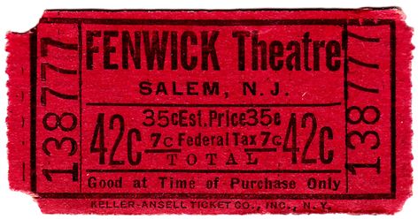 I'd like to share today three very colorful Ephemeras:   American Vintage Theatre Tickets from Capitol, Fenwick and Verno... Font Vintage, Vintage Ticket, Vintage Theatre, Shabby Chic Antiques, Red Images, Cinema Ticket, Free Vintage Printables, Vintage Png, Ticket Design