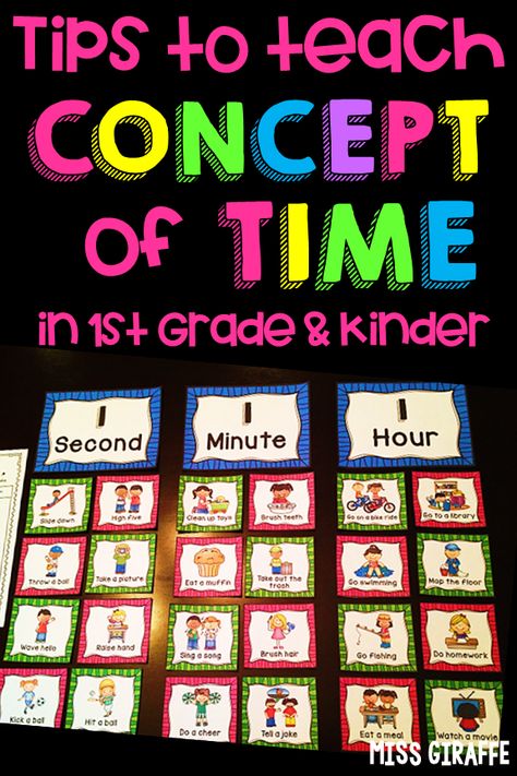 Teaching the concept of time to kids in first grade and kindergarten is way easier with these visual examples and ideas for how to introduce it Concept Of Time Kindergarten, Kindergarten Choice Time, 1st Grade Montessori, Teaching Time To Preschoolers, First Grade Activities At Home, Teaching Clocks To Kids, How To Teach Time To Kids, Grade 1 Classroom Ideas, Teaching Time First Grade