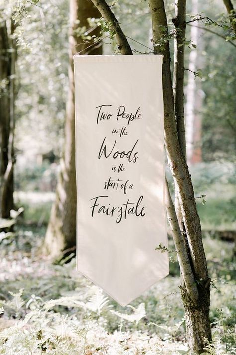 Woodland Wedding Venues, Wedding Flags, Woodland Wedding Inspiration, Enchanted Forest Wedding, Whimsical Wedding, Woodland Wedding, Wedding In The Woods, Forest Wedding, Wedding Signage