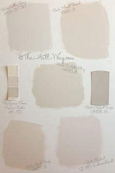 Paint Color Options - Behr Cotton Grey, Wheat Bread, Sculptor Clay, Aged Beige and Mineral shown with BM Revere Pewter and Behr Perfect Taupe #greige #neutrals Behr Sculptor Clay, Behr Wheat Bread, Perfect Taupe Behr, Bm Revere Pewter, Interior Paint Colors Schemes, Revere Pewter, Paint Color Schemes, Behr Paint, Wheat Bread