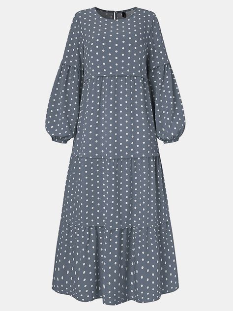 Cheap Summer Dresses, Polka Dot Maxi Dresses, Multi Dress, Puff Long Sleeves, Custom Size Dresses, Polka Dress, Women Maxi, Vestido Casual, Polka Dot Print