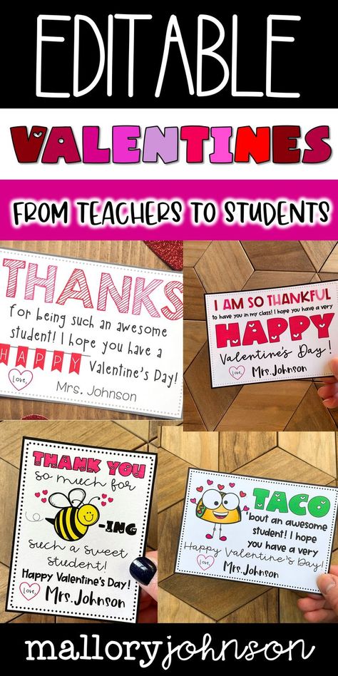 Valentines From Teachers, Valentine Student Gifts, Teacher Valentine Cards, Small Teacher Gifts, Student Valentines, Student Gift Tags, Bee Valentine, Valentine Notes, Printable Valentines Day Cards