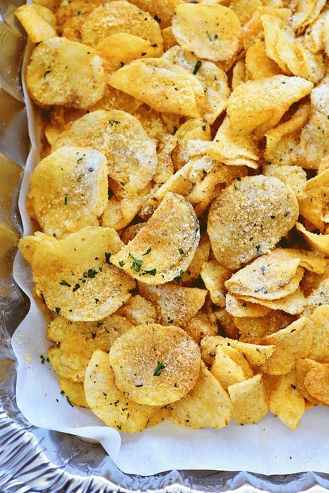 Potato Chips with Parmesan and ranch flavors. Life-in-the-Lofthouse.com Ww Chips, Potatoes Chips, Parmesan Ranch, Pretzel Bark, Potato Chip Recipes, Ranch Potatoes, Wedges Recipe, Pizza Roll, Homemade Chips