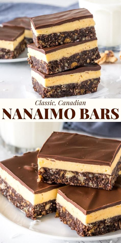 Custard Buttercream, Nanaimo Bar Recipe, Canadian Dessert, Dessert Squares, Nanaimo Bars, Buttercream Filling, Canadian Food, No Bake Bars, حلويات صحية