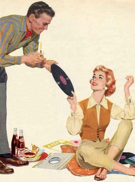 50s Art, Vintage Couples, Romance Art, Vintage Romance, Pulp Art, Record Players, Arte Inspo, Photo Vintage, Vintage Life