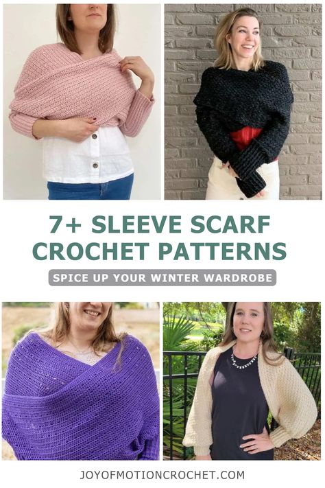 Are you tired of wearing the same old scarves and sweaters? Spice up your winter wardrobe with sleeve scarf crochet patterns! These unique and innovative designs combine the warmth of a scarf with the comfort of a sweater. With just a few simple materials and some basic crochet skills, you can create your own stylish and cozy sleeve scarf sweater. Get ready to turn heads and stay cozy all season long with these free crochet patterns. Shawl With Arms, Easy Beginner Crochet Sweater Pattern, Eleanor Sweater Scarf, How To Wear A Sweater Scarf, Crocheted Sleeves Pattern, Crochet Double Sleeve Scarf, Sleeved Scarf Crochet Pattern, Knit Sweater Scarf Pattern Free, Crochet Gear Shift Cover Free Pattern